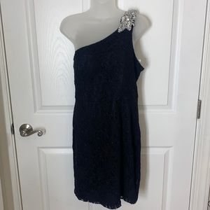 City Triangles Women's 15 NWT One-Shoulder Dress with Silver Embellishment Black